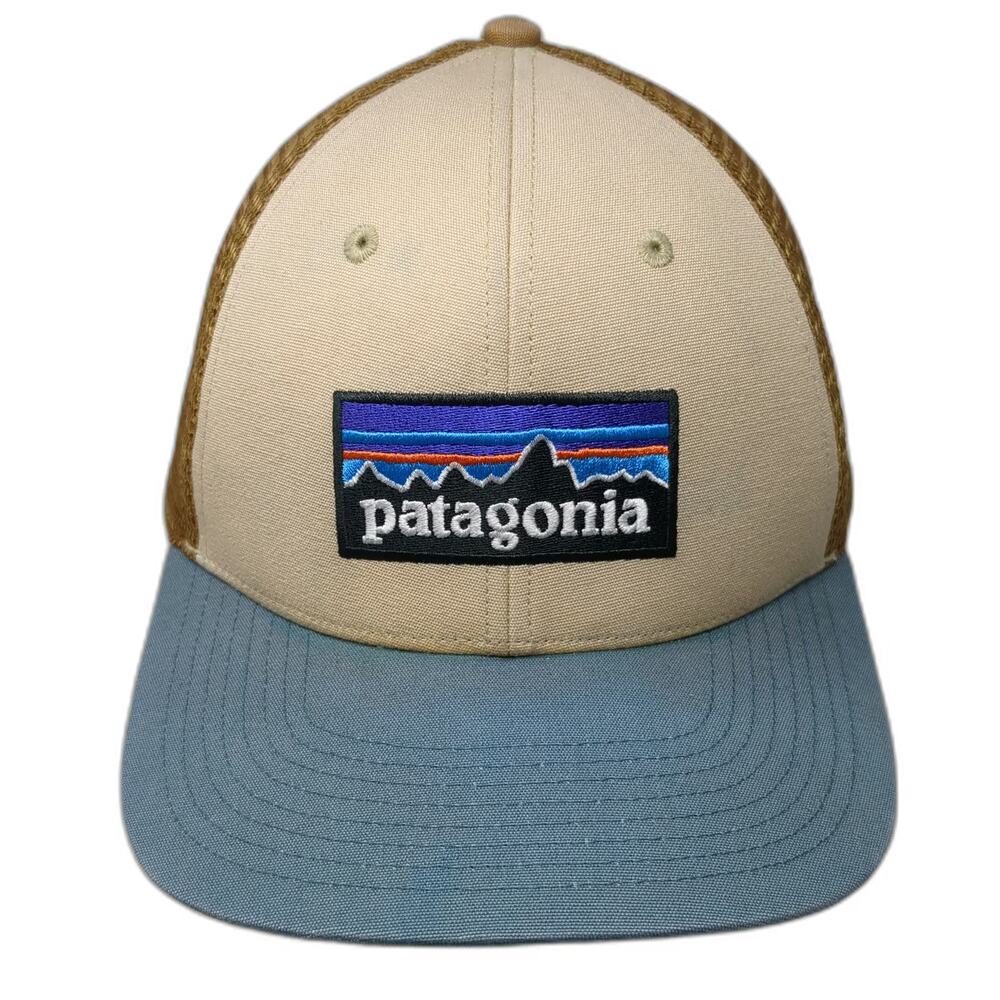Patagonia Trucker Hat Beige Blue Brown One Size Mesh Snapback P-6 Logo
